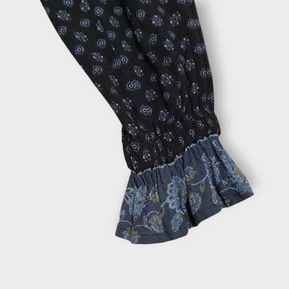 Free People Dobby Changing Times Onyx Combo Blue Tunic Top Sz Small Boho Peasant - Picture 16 of 16